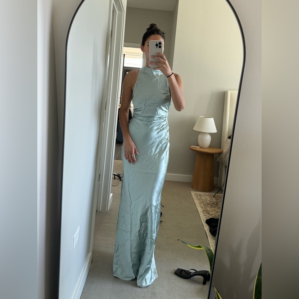 Reformation Anaiis Silk Dress Open Back Sleeveless Maxi Gown Size 4 Aquamarine - Picture 2 of 8